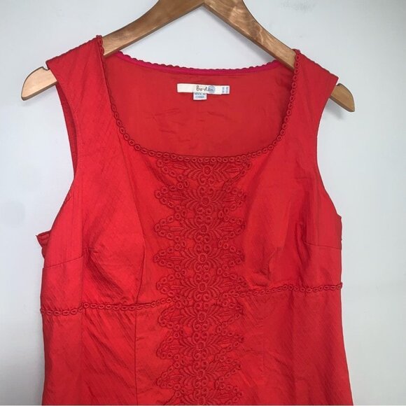 Boden Dress Size 10 US Long Red Coral Cotton Embroidered Sheath Lined Sleeveless - Picture 3 of 11